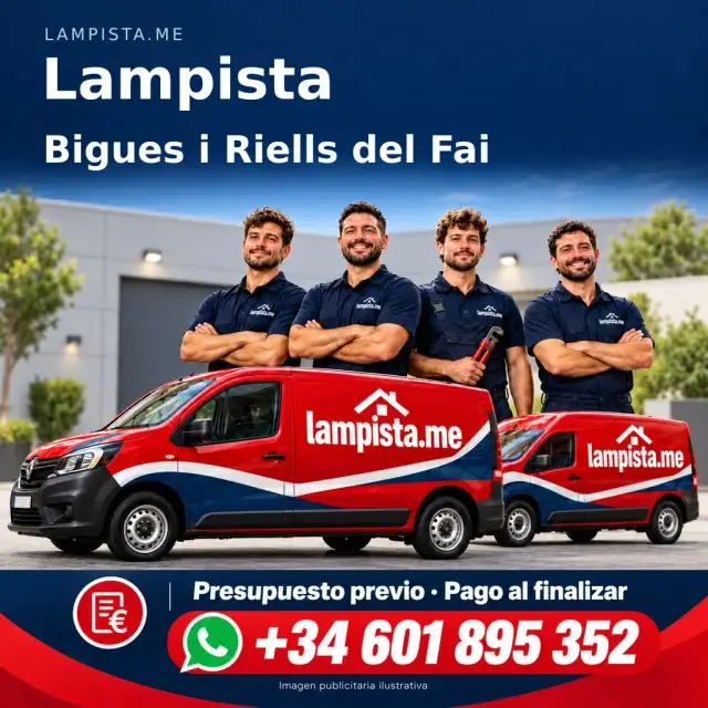 Imagen publicitaria ilustrativa: fontanería y electricidad en Bigues i Riells del Fai. Lampista.me, +34 601 895 352