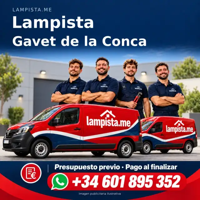 Imagen publicitaria ilustrativa: fontanería y electricidad en Gavet de la Conca. Lampista.me, +34 601 895 352