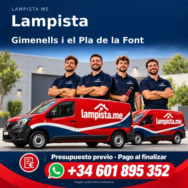 Imagen publicitaria ilustrativa: fontanería y electricidad en Gimenells i el Pla de la Font. Lampista.me, +34 601 895 352