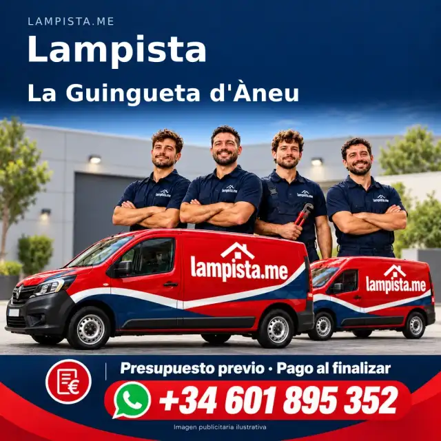 Imagen publicitaria ilustrativa: fontanería y electricidad en La Guingueta d'Àneu. Lampista.me, +34 601 895 352