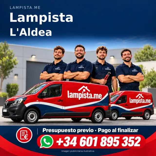 Imagen publicitaria ilustrativa: fontanería y electricidad en L'Aldea. Lampista.me, +34 601 895 352