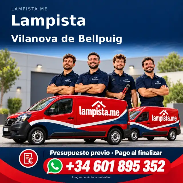 Imagen publicitaria ilustrativa: fontanería y electricidad en Vilanova de Bellpuig. Lampista.me, +34 601 895 352