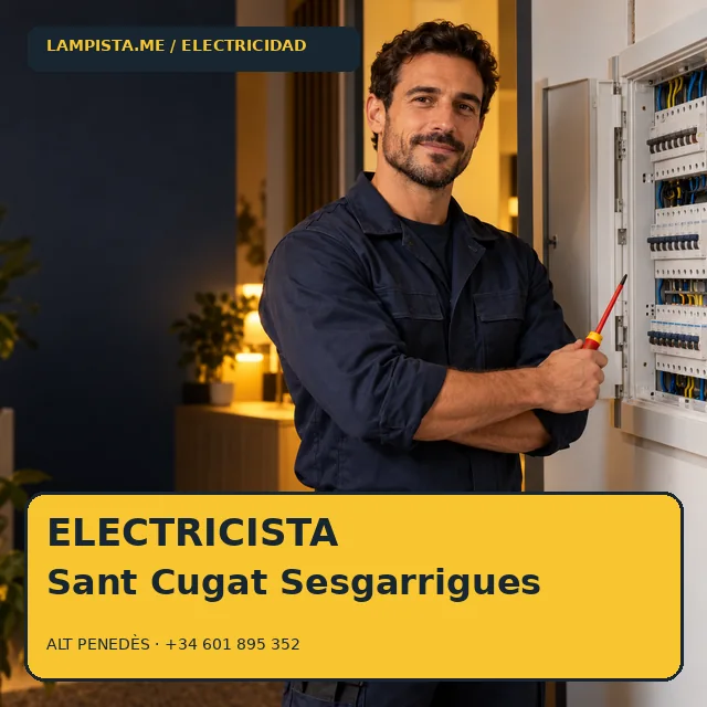 Electricista Sant Cugat Sesgarrigues: imagen publicitaria ilustrativa de un técnico electricista